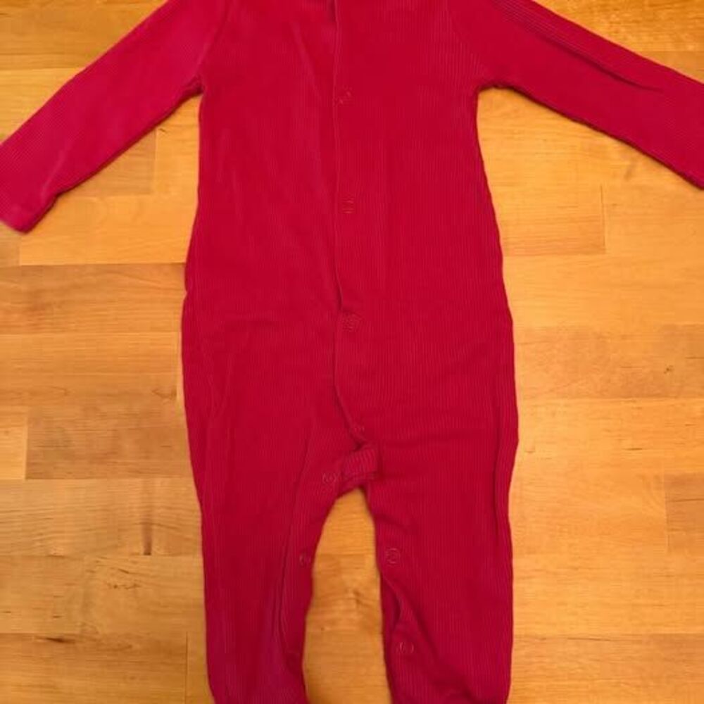 Baby On Board Red Ribbed Footed Button Up Pajamas Size 0-3 Months